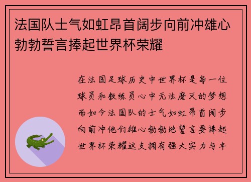 法国队士气如虹昂首阔步向前冲雄心勃勃誓言捧起世界杯荣耀